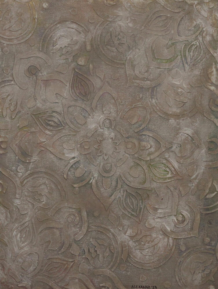 Mandalas, 9"x12", 2023, Acrylic and mortar on canvas panel, 175$