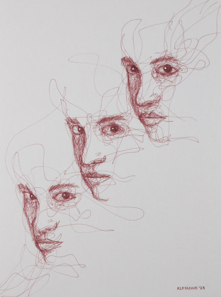 Exasperated, 9"x12", 2025, Sharpie on paper, 150$ framed or 140$ not framed