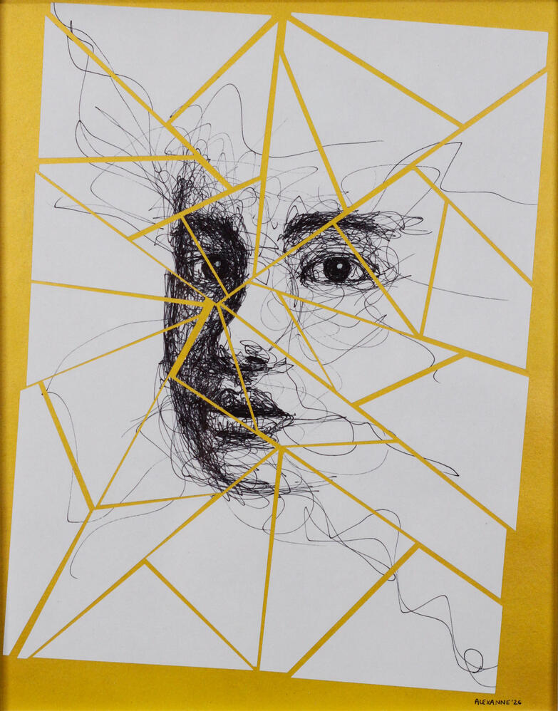 Shards, 11"x14", 2026, Sharpie and acrylic spray paint on paper and cardboard, 150$ framed or 140$ not framed
