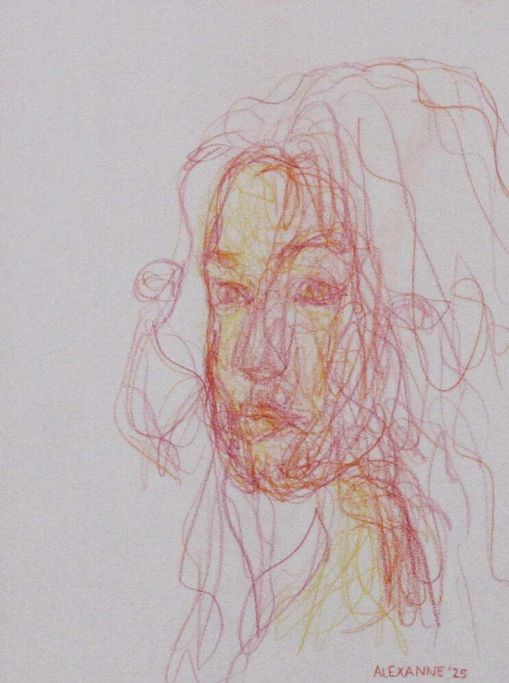 Rosy hope, 9"x12", 2025, Coloured pencil on paper, 150$ framed or 140$ not framed