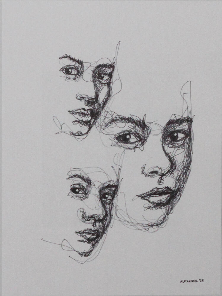 Curiosity, 9"x12", 2025, Sharpie on paper, 150$ framed or 140$ only the drawing