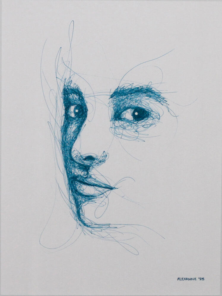 Softness, 9"x12", 2025, Sharpie on paper, 150$ framed or 140$ only the drawing
