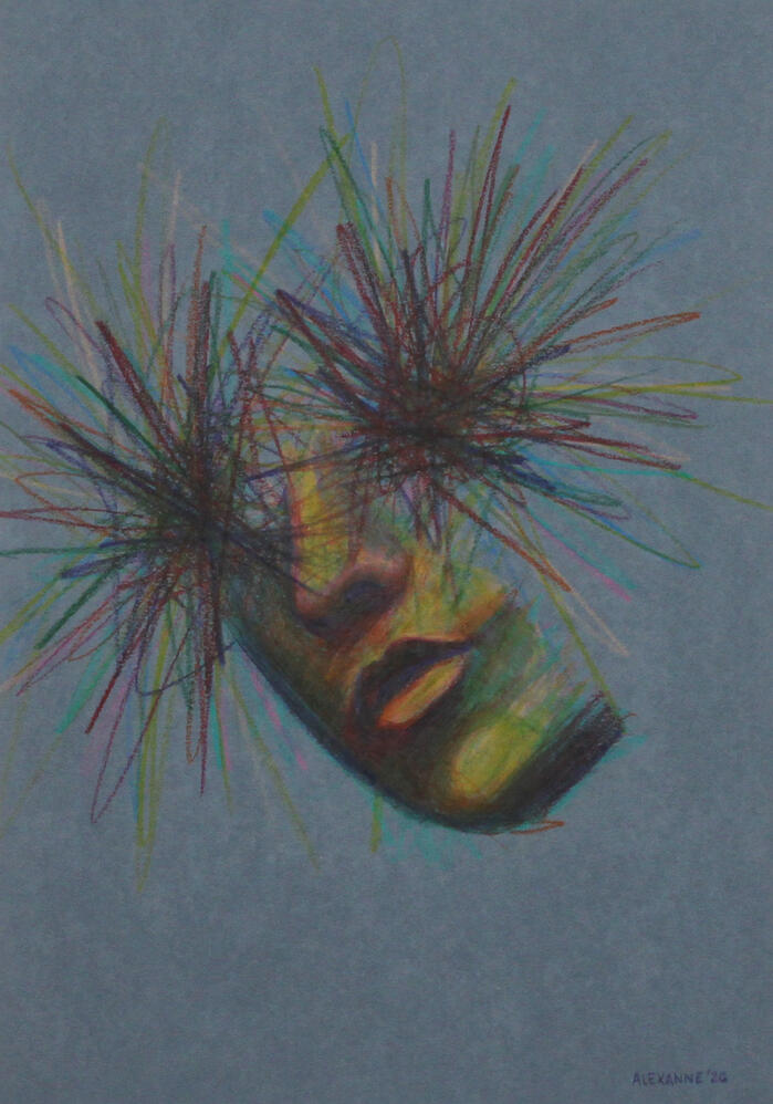 Spark, 8.3"x11.7", 2026, Coloured pencil on paper, 150$ framed or 140$ not framed
