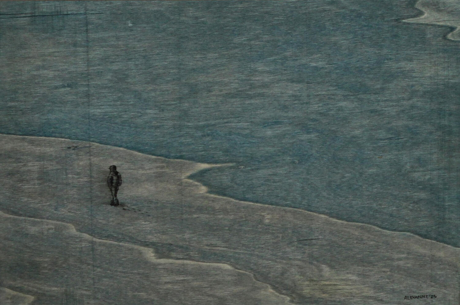 Am I alone?, 8&quot;x12&quot;, 2025, Acrylic and marker on wood panel, 125$