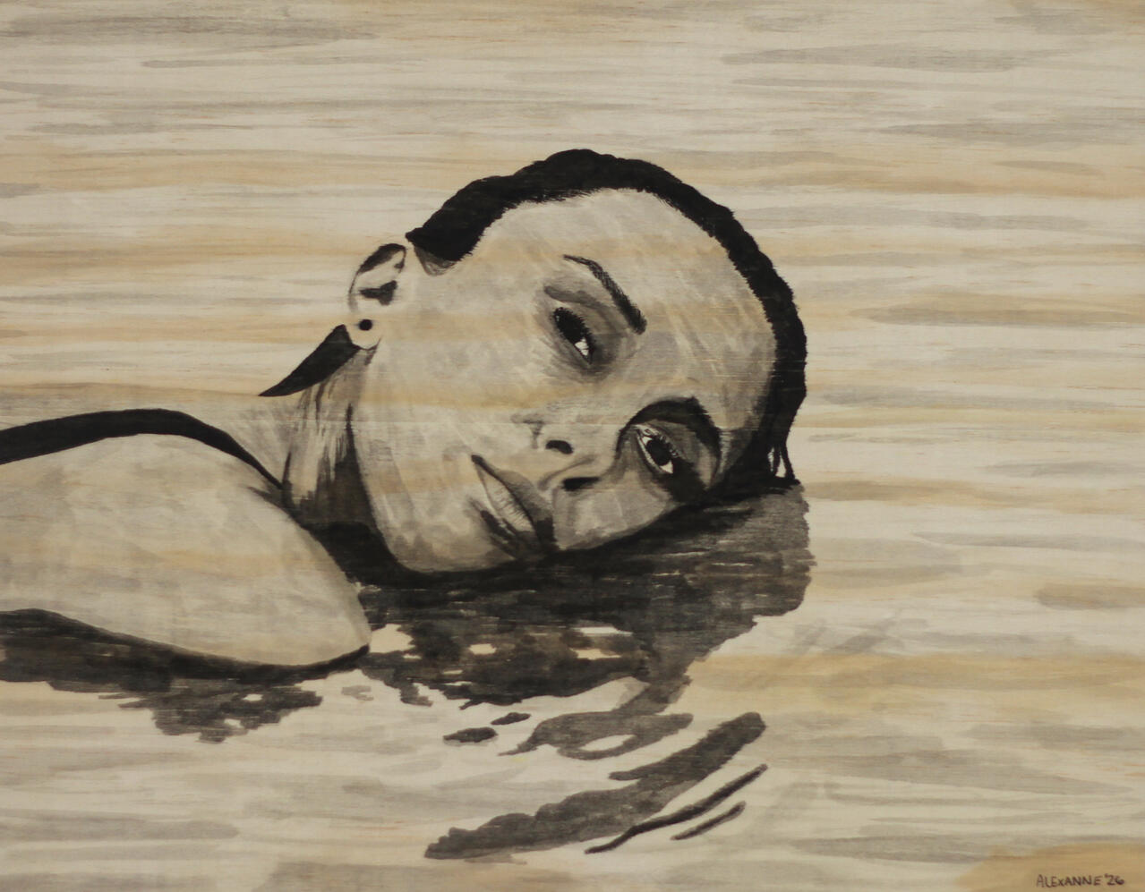 Rest, 14"x11", 2026, India ink on wood pannel, 210$
