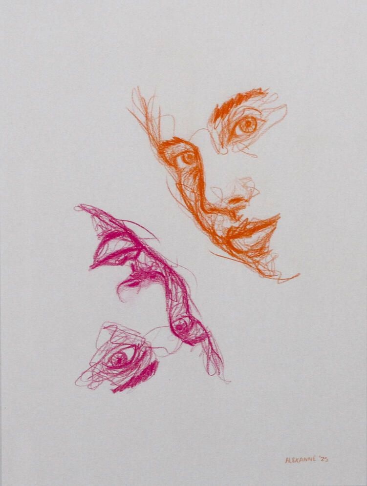 Parallel worlds, 9"x12", 2025, Coloured pencil on paper, 150$ framed or 140$ only the drawing