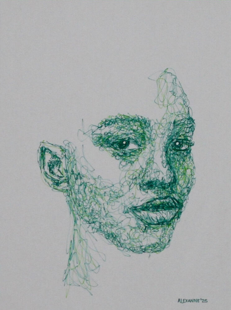 Synthetic grass, 9&quot;x12&quot;, 2025, Sharpie on paper, 65$ only the drawing or 75$ framed