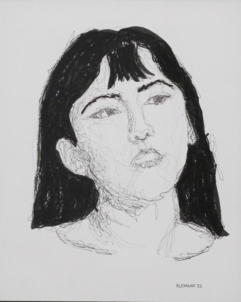 Pensive, 9&quot;x12&quot;, 2022, Pen and marker on paper, 65$ only the drawing or 75$ framed