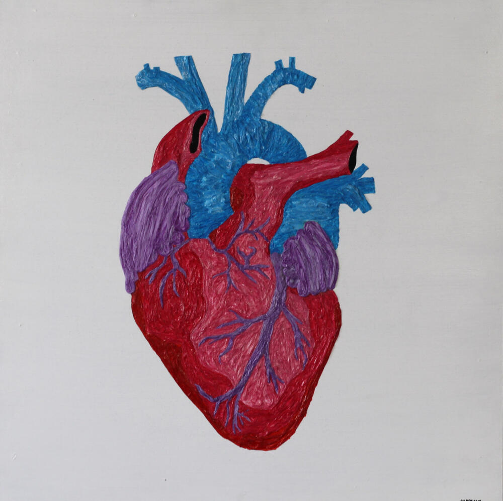 Heart colourized, 24"x24", 2017, Tissue paper on panel, 550$