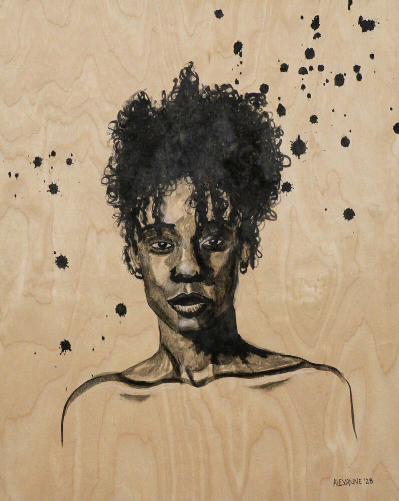 Glimmer of hope, 16"x20", 2023, India ink and charcoal on wood panel. (Available)
