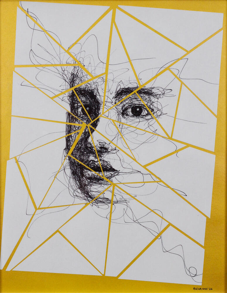 Shards, 11"x14", 2026, Sharpie and acrylic spray paint on paper. (Available)