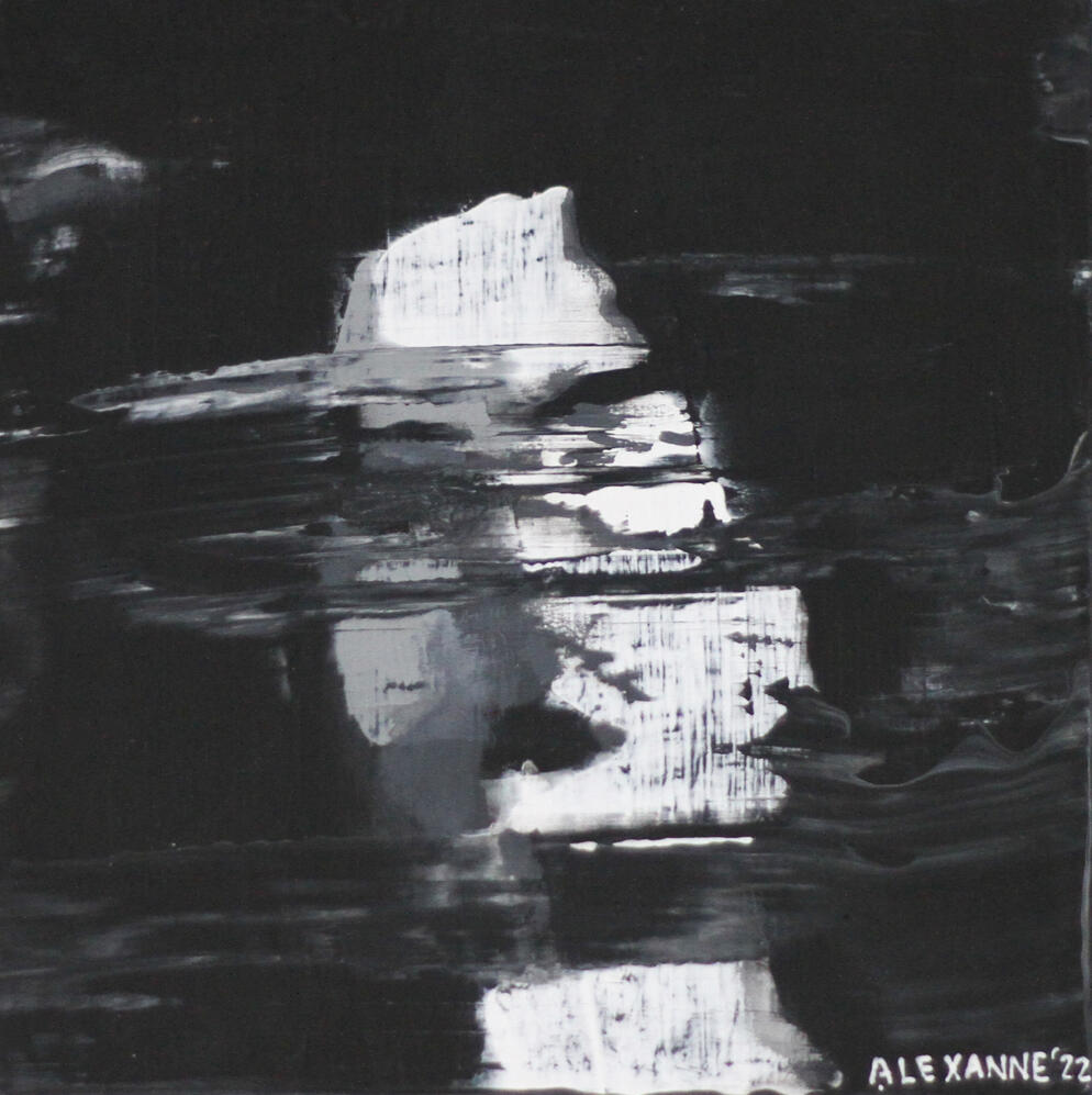 Sorrowful, 5"x5", 2022, Acrylic on wood panel. (Sold)