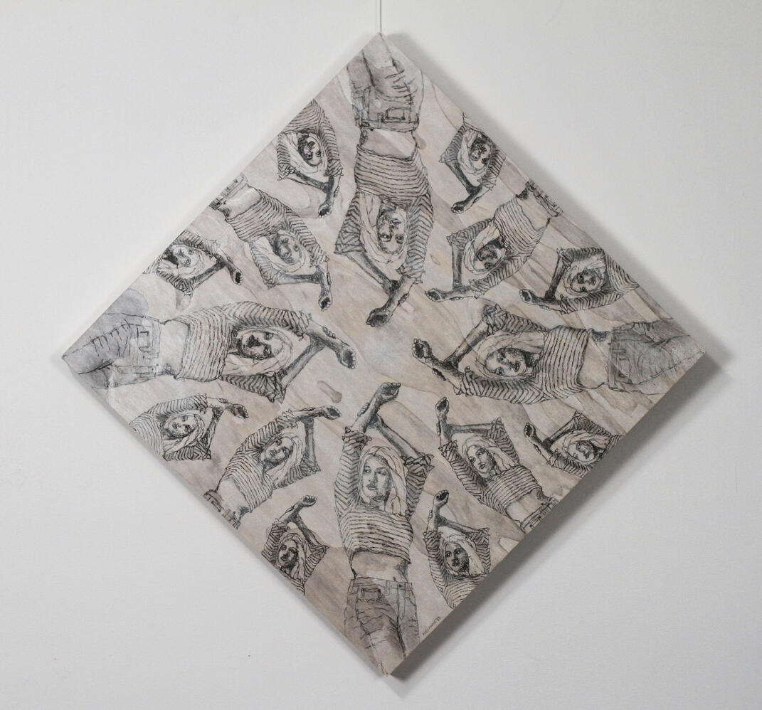 Don't let me blend into the crowd, 24"x24", 2025, Marker and acrylic on wood panel. (Available)