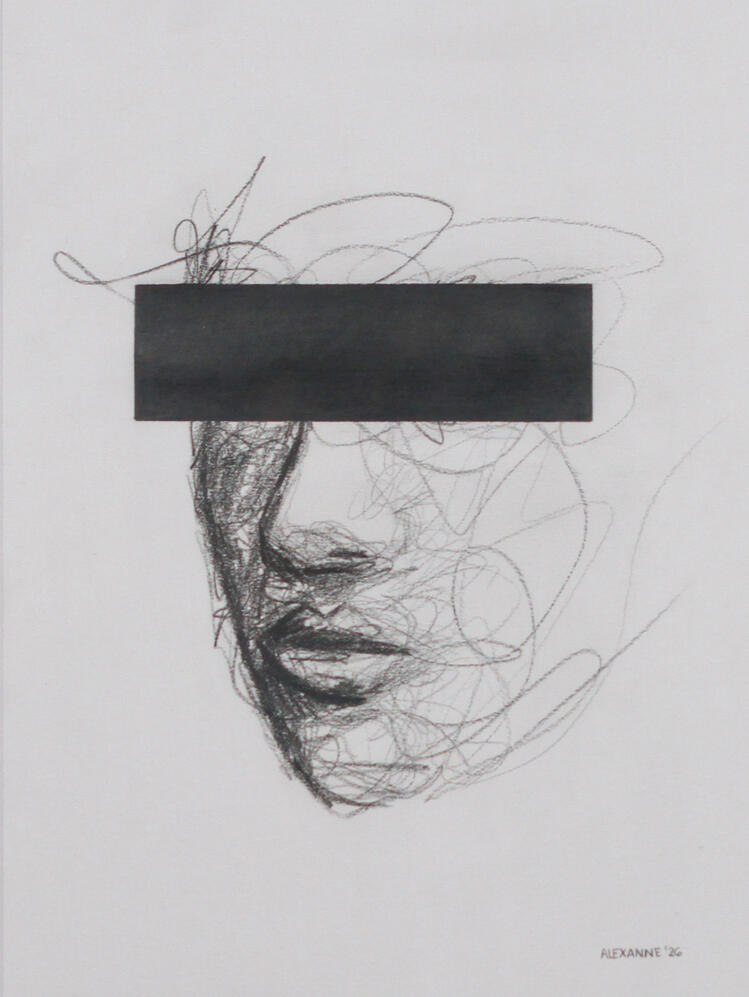 Censorship, 9"x12", 2026, Coloured pencil on paper. (Available)